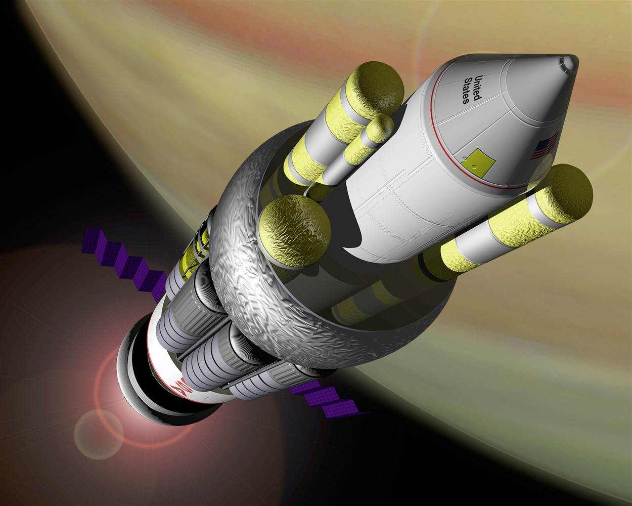 Illustration of Project ORION, a smaller version of the craft proposed by Freeman Dyson. NASA